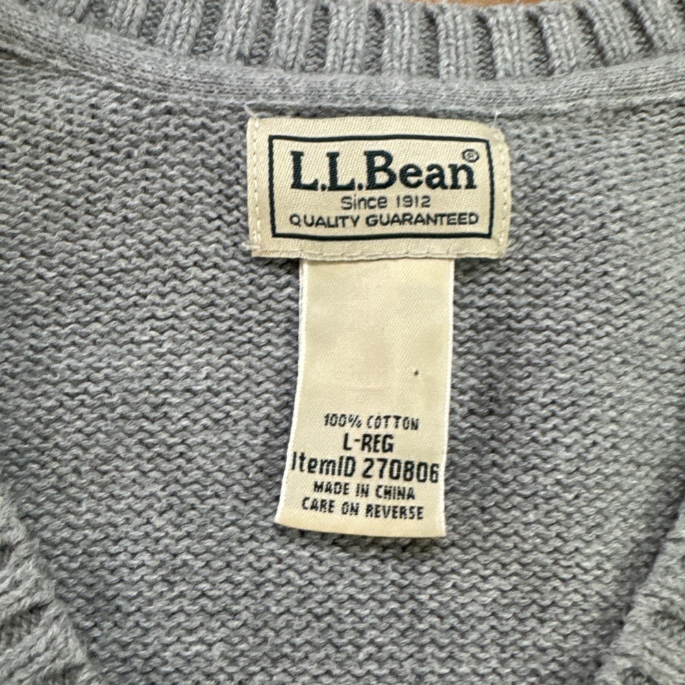L.L BEAN Men's Knit Sweater V Neck Blue 100% Cotton Size Large - Picture 3 of 6